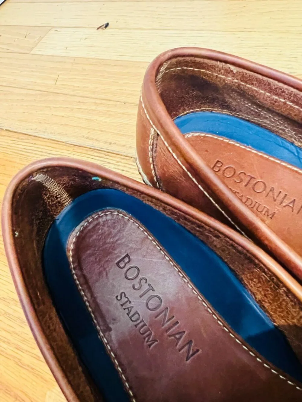 Bostonian Stadium Penny Loafers in brown leather, featuring a woven basket weave